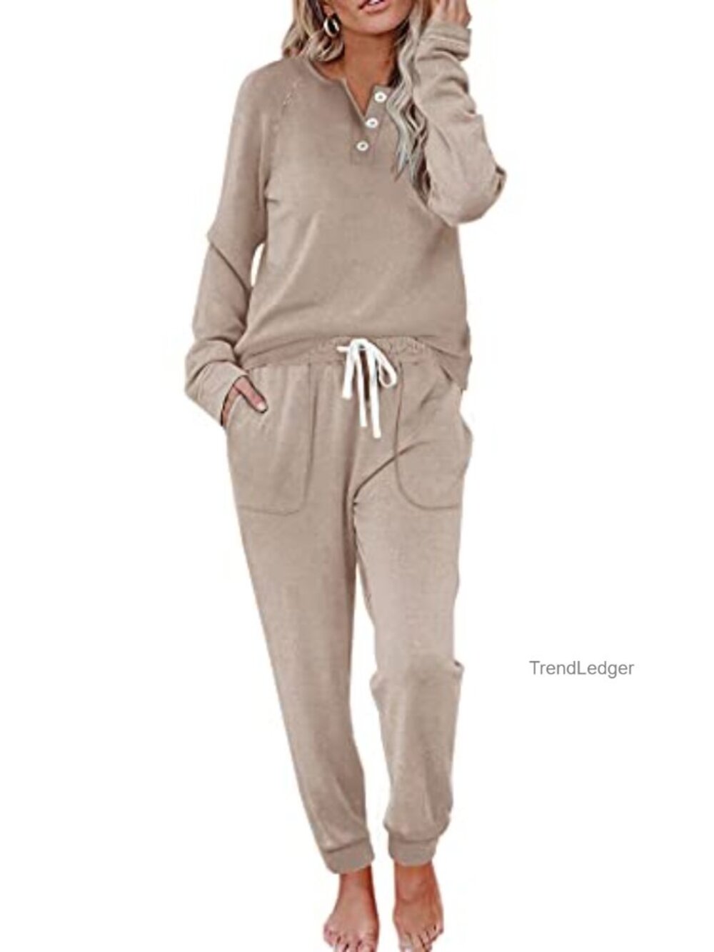 WIHOLL Two Piece Lounge Set Button Down Sweatshirt & Drawstring Pants